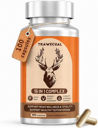 15-in-1 Reindeer Organ Supplement with Arctic Herb for Men, 100 Capsules | 500mg Reindeer Organ Complex with Rhodiola, Nettle, Tongkat Ali, Supports Energy, Stamina & Overall Wellness, 50 Day Supply