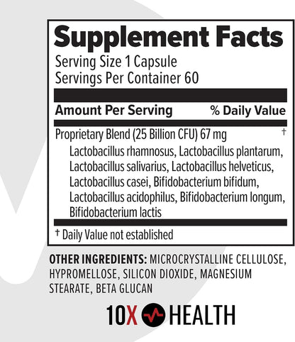 10X Health Probiotics for Men - 60 Capsules Immune Support Supplement & Probiotics for Digestive Health with Lactobacillus Rhamnosus, Acidophilus & Bifidobacterium Probiotic for Gut Health