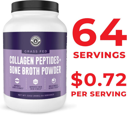 Left Coast Performance Collagen Bone Broth Powder 2lb, Bone Broth with Grass Fed Collagen Peptides. Unflavoured, Grass Fed, Hydrolyzed Beef, Zero Carb, Dairy Free Protein Powder. 64 Servings