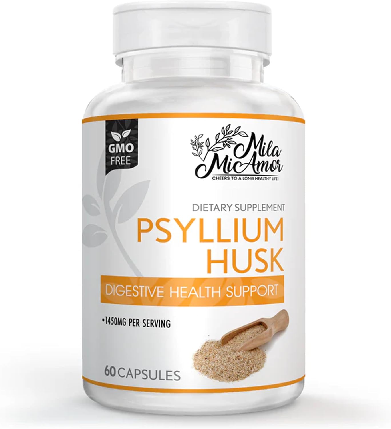 Mila Miamor Psyllium Husk Capsules – 60 Count – Gut & Colon Support Supplement – Promotes Digestive Health & Regularity – Non-GMO, High Fiber Formula