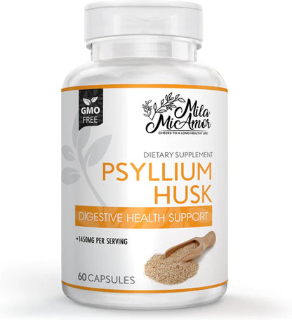 Mila Miamor Psyllium Husk Capsules – 60 Count – Gut & Colon Support Supplement – Promotes Digestive Health & Regularity – Non-GMO, High Fiber Formula