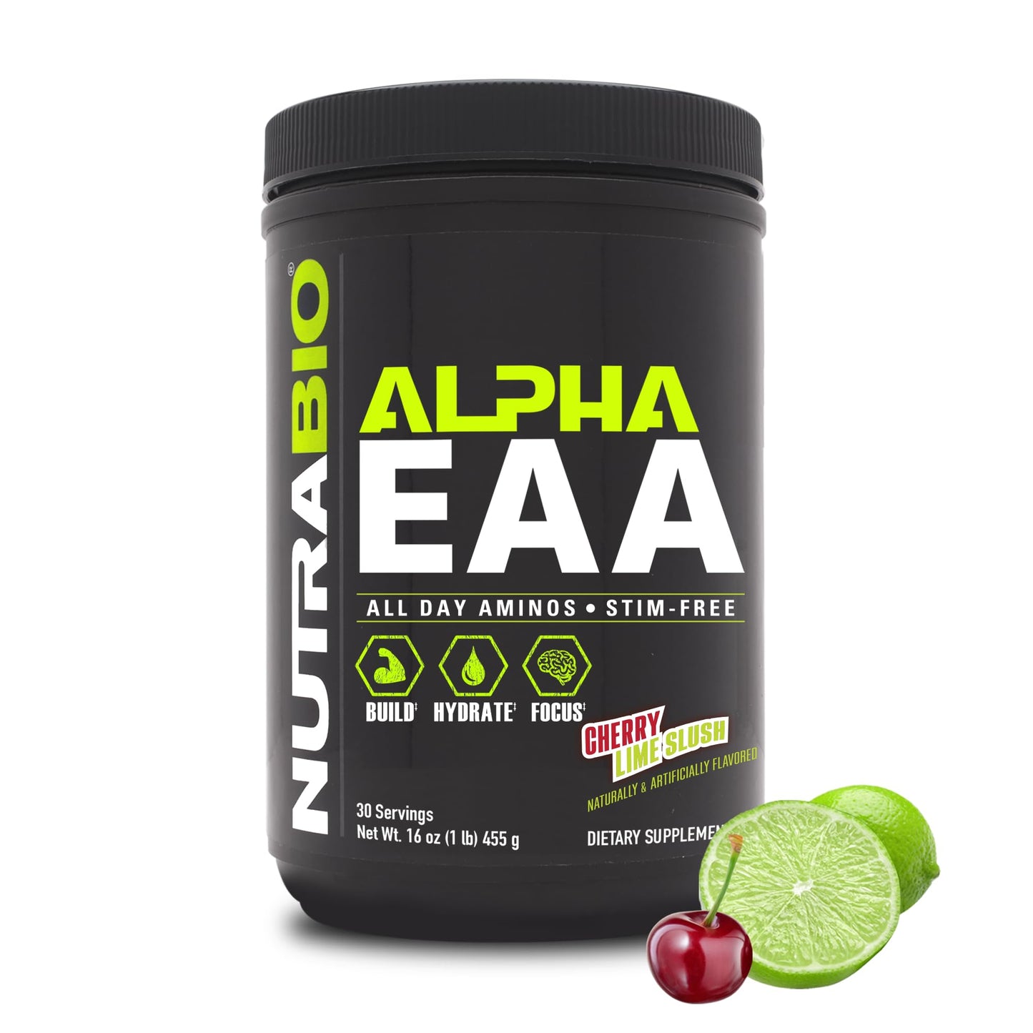 NutraBio Alpha EAA - All-Day Amino Acids for Muscle Growth and Hydration - Essential Amino Acids with Nootropics & Adaptogens- Full Spectrum EAA BCAA Powder - 30 Servings - Strawberry Lemon