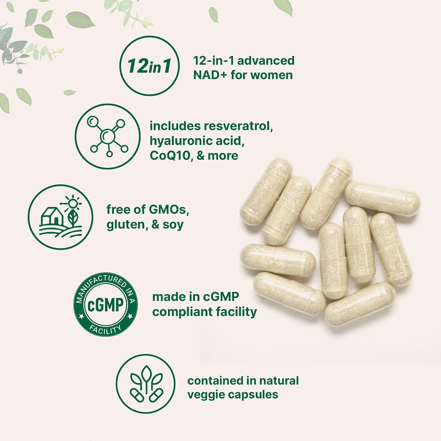 Micro Ingredients Liposomal NAD+ for Women Complex, 180 Veggie Capsules | NMN Pathway Supplement | 12-in-1 Advanced NAD Formula with Resveratrol, Hyaluronic Acid, Glutathione, & Collagen