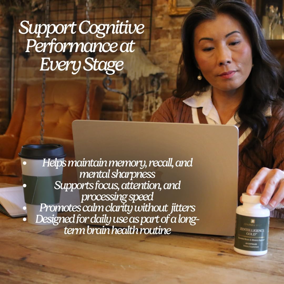 Zen Principle Zentelligence™ Gold Brain Supplement – Memory, Focus & Mental Clarity. Premium Cognitive Support for Adults 40+ with Magnesium, Vitamin D3, CoQ10, Vitamin B12 & L-Theanine. 60 Capsules