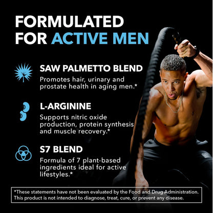 Saw Palmetto and L-Arginine for Men Capsules for Men's Health, 30 Servings | Vegan, Non-GMO Prostate Health Supplements for Men and Nitric Oxide Support, Urinary Tract Function and Endurance Support