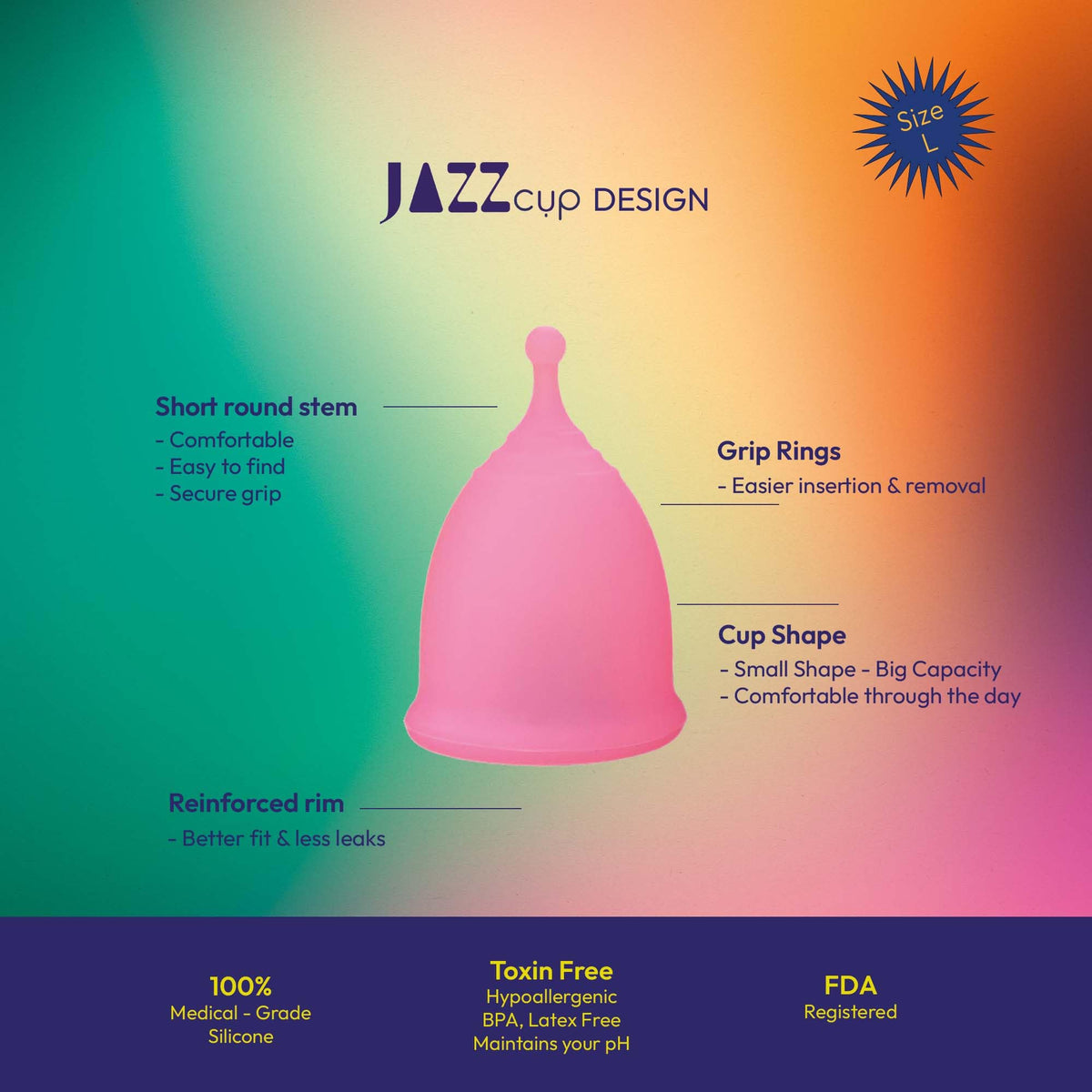 JAZZ Cup Soft Menstrual Cups – with Travel-Cotton Pouch – Reusable, 12-Hour Protection, 100% Medical