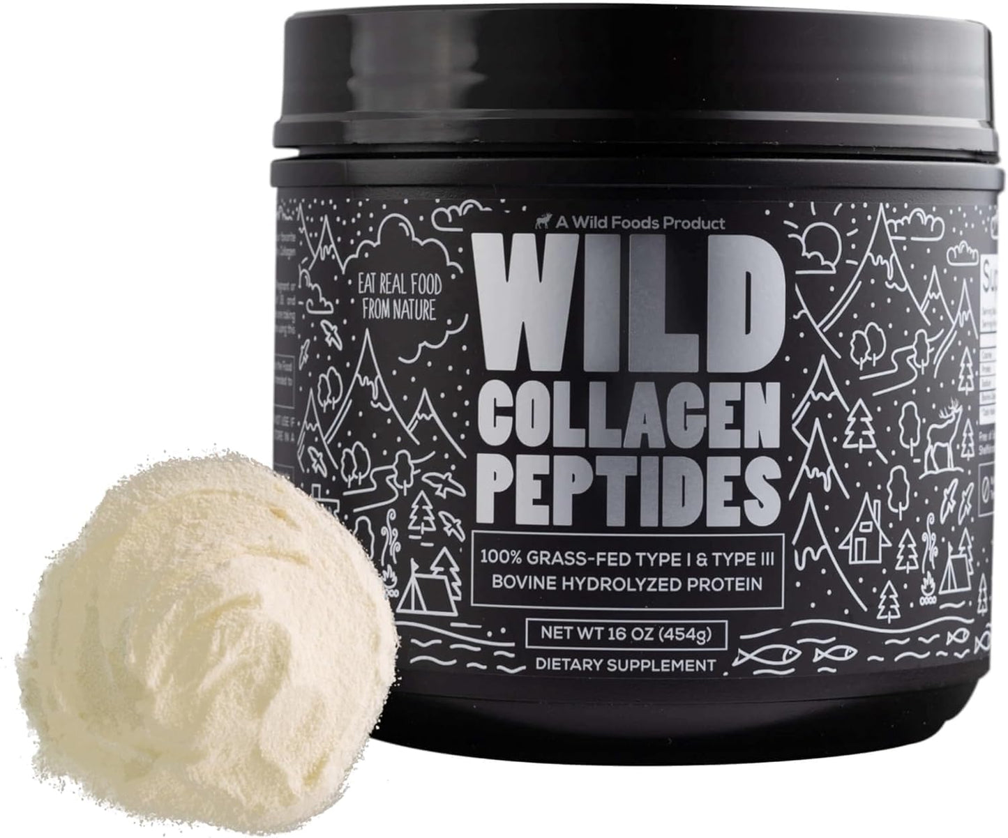 Wild Foods Collagen Peptides Powder – 16 oz Grass-Fed Hydrolyzed for Skin, Hair, Nails Support – Unflavored & Easy to Mix – Non-GMO, Made in USA Collagen Powder for Women and Men