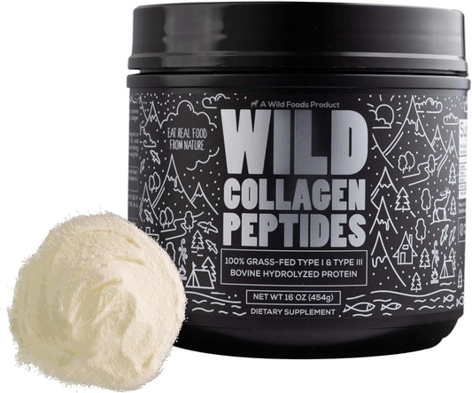 Wild Foods Collagen Peptides Powder – 16 oz Grass-Fed Hydrolyzed for Skin, Hair, Nails Support – Unflavored & Easy to Mix – Non-GMO, Made in USA Collagen Powder for Women and Men
