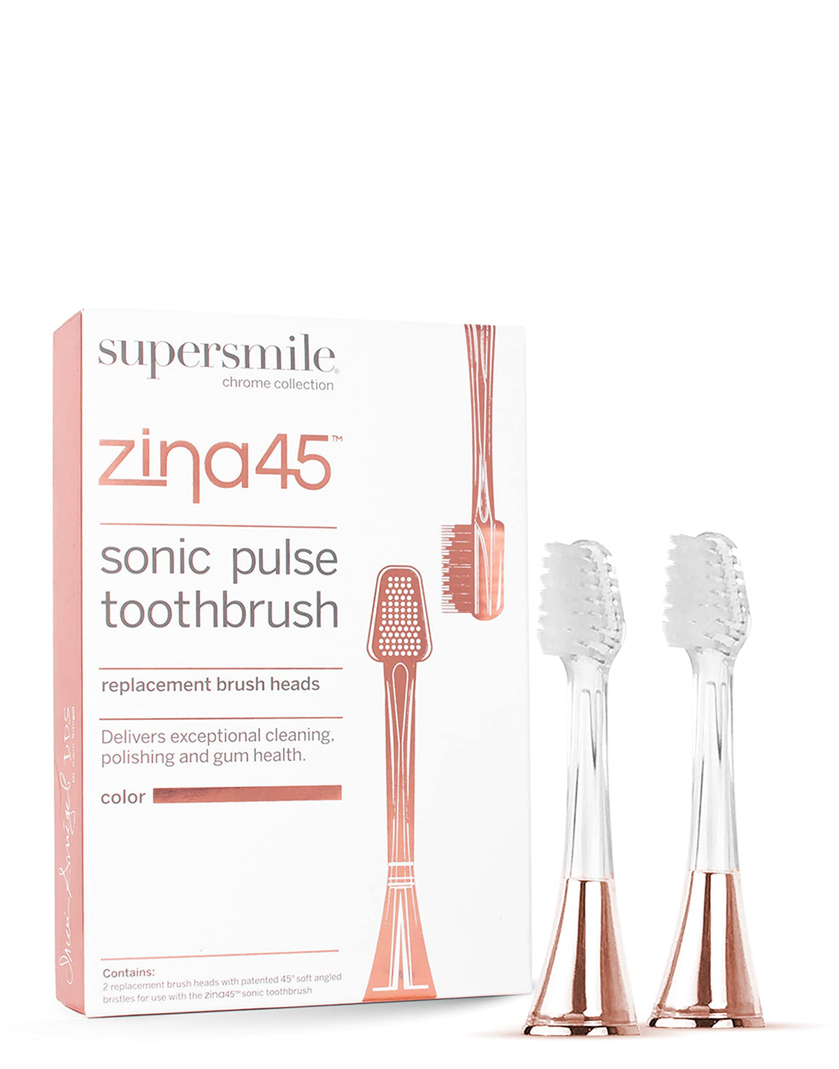 Supersmile Zina45 Replacement Brush Heads, Silver, 2-Pack