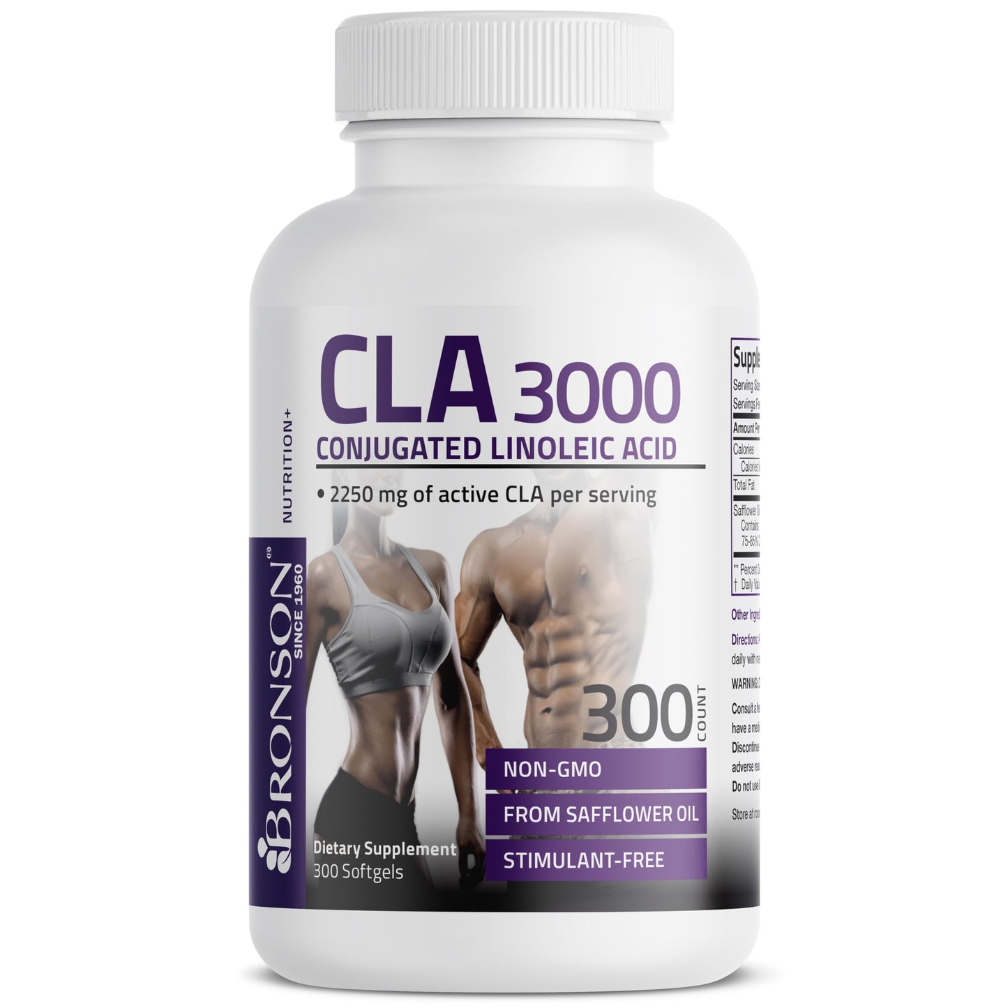 Bronson CLA 3000 Extra High Potency Supports Healthy Weight Management Lean Muscle Mass Non-Stimulating Conjugated Linoleic Acid 120 Softgels | 2250 mg Active CLA per Serving, Non-Stimulating, 100% Safflower Oil, Lean Body Mass Support, Non-GMO