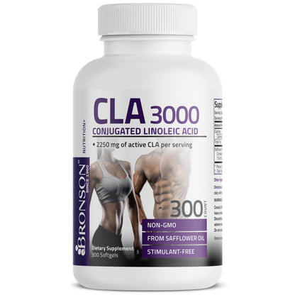 Bronson CLA 3000 Extra High Potency Supports Healthy Weight Management Lean Muscle Mass Non-Stimulating Conjugated Linoleic Acid 120 Softgels | 2250 mg Active CLA per Serving, Non-Stimulating, 100% Safflower Oil, Lean Body Mass Support, Non-GMO