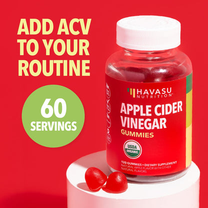 Apple Cider Vinegar Gummies, USDA Organic, Apple Flavor, 1-Month Supply | USDA Organic ACV Gummies for Digestive Health, Metabolism & Gut Support, Vegan, Gluten-Free, No Harsh Taste, 60ct