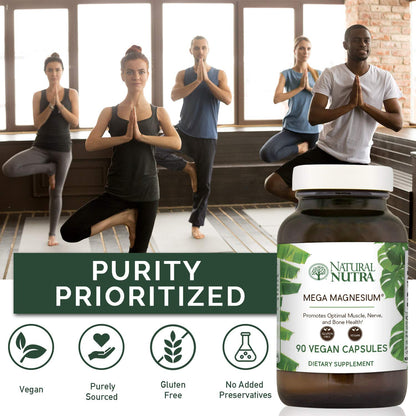 Natural Nutra Mega Magnesium 400mg Supplement - High Absorption Amino Acid Chelate, Better Vibes, Citrate, Malate Blend for Muscle Growth, Bone Strength, Heart Health, Nerve Support - 90 Capsules