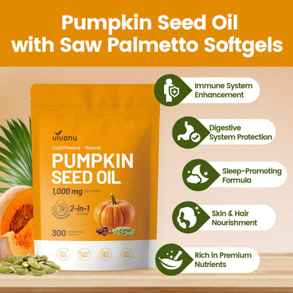 VivoNu Saw Palmetto Capsules Extract 8 in 1, Pumpkin Seed Oil - Supports Prostate Health, Relieves Urination Issues, Supports Hair Growth, DHT Blocker 240 Softgels