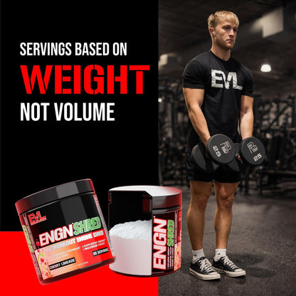 EVL Ultimate Pre Workout Powder - Thermogenic Fat Burner Preworkout Powder Drink for Lasting Energy Focus and Stamina - ENGN Shred Intense Fat Burning Creatine Free Preworkout Drink - Cherry Limeade