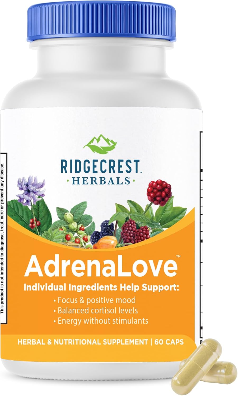 RidgeCrest Herbals AdrenaLove Adrenal Stress and Energy Support 60 Ct | 30 Servings, Vegan Capsules, Ashwagandha Blend, Natural Energy and Mood Support, Adaptogen Formula, Cortisol Balance
