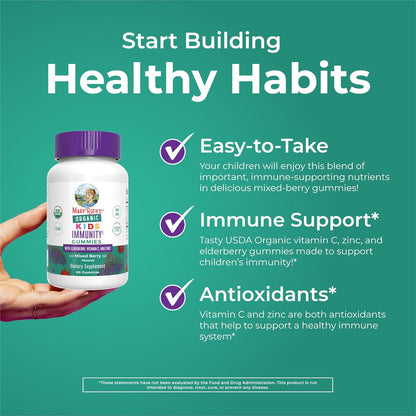 MARYRUTH'S Organics Kids Immune Support Gummies | USDA Organic | Vitamin C, Zinc, and Elderberry Gummies for Kids| Immune Support for Ages 4+ | Vegan | Non-GMO | Gluten Free | 60 Count