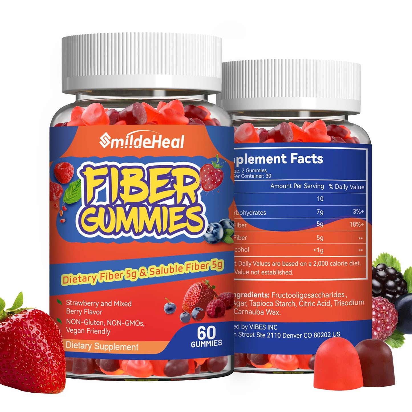 Fiber Gummies, Dietary Fiber , for Women and Men, 60 Count Gummies | Fiber Gummies, Dietary Fiber, for Women and Men, Gut Health Support,Mixed Berry and Strawberry Flavor, 60 Count Gummies