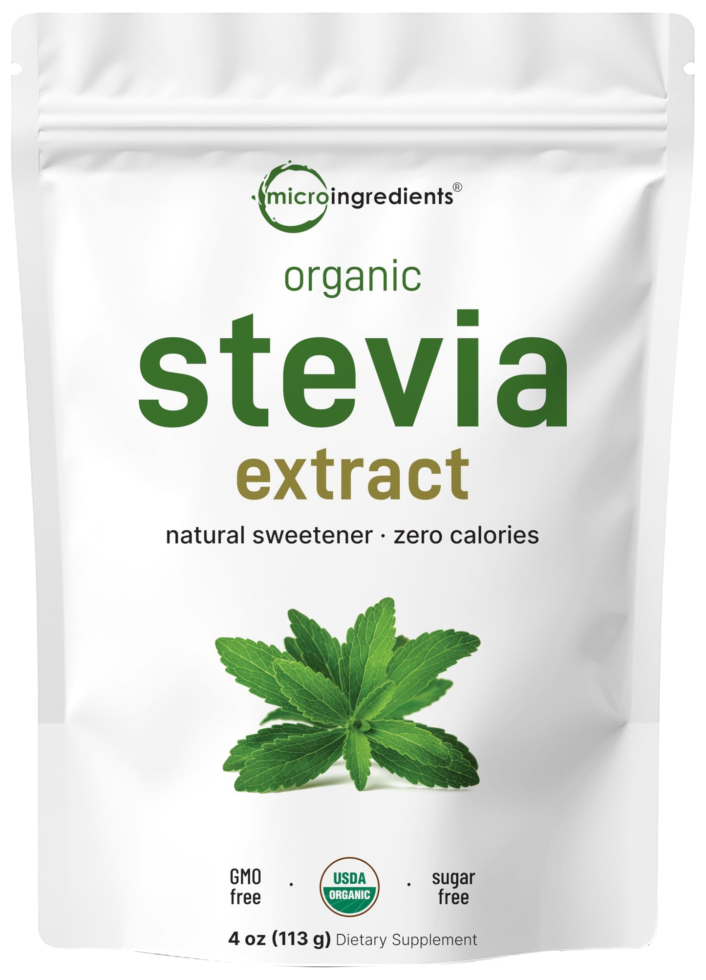 Micro Ingredients Pure Organic Stevia Powder, 8 Ounces, 1418 Serving, Highest Grade Green Leaf Extract Reb-A, Reduced Bitter Aftertaste, 0 Calorie, Natural Sweetener, Sugar Alternative, Keto Friendly