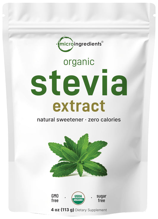 Micro Ingredients Pure Organic Stevia Powder, 8 Ounces, 1418 Serving, Highest Grade Green Leaf Extract Reb-A, Reduced Bitter Aftertaste, 0 Calorie, Natural Sweetener, Sugar Alternative, Keto Friendly