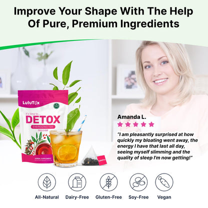 LULUTOX Detox Tea - Herbal Blend with Dandelion, Ginseng, and Ginger - Supports A Healthy Weight, Digestive Health - Vegan, All Natural, Laxative-Free - Peach Flavor (28 Servings)