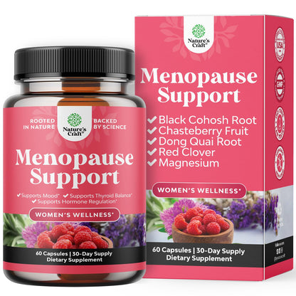 Natures Craft Complete Herbal Menopause Supplement for Women - Female Hormone Balance Capsules for Night Sweats Hot Flashes & Mood Swings with Dong Quai, Chaste Berry & Black Cohosh Root - 60 Count