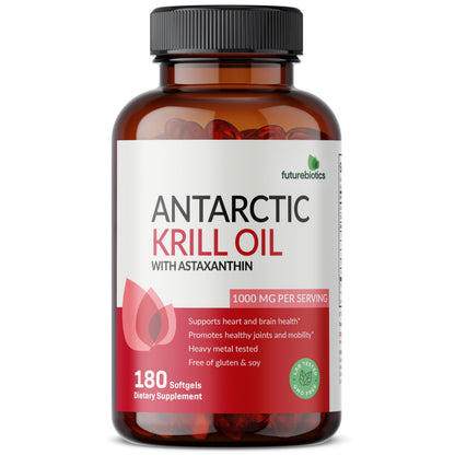 Futurebiotics Antarctic Krill Oil 1000mg with Omega-3s EPA, DHA, Astaxanthin and Phospholipids - Premium Krill Oil Heavy Metal Tested, Non GMO – 90 Softgels (45 Servings)