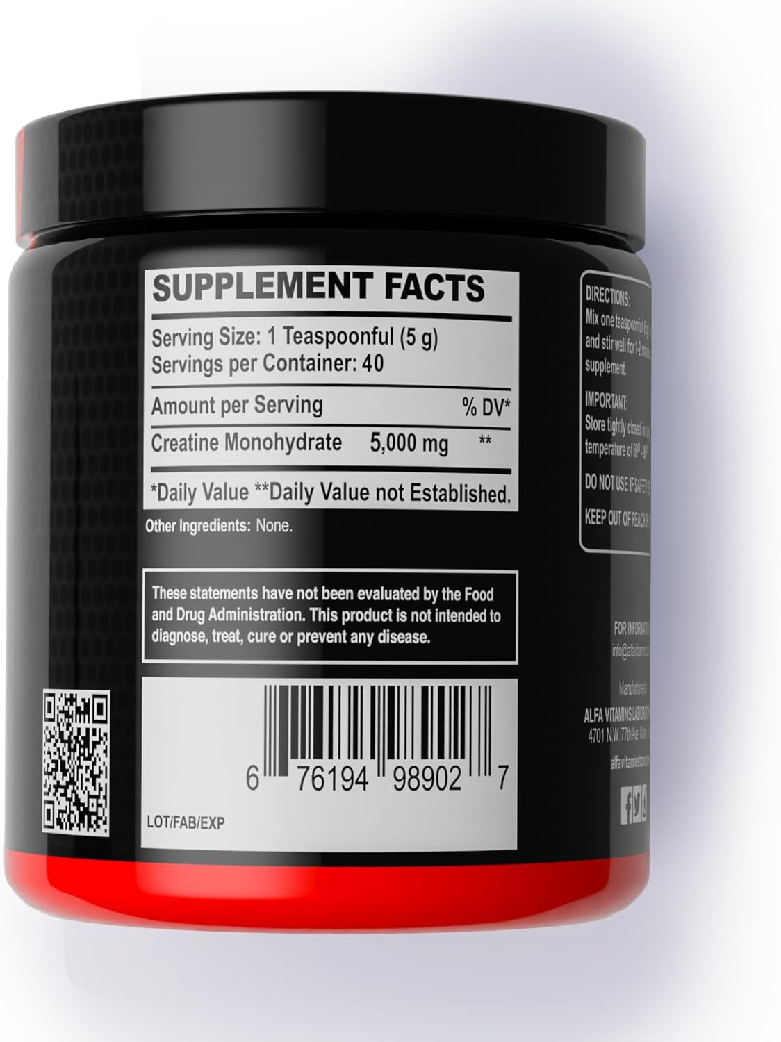 Alfa Sports Creatine Powder Formula – Unflavored, Pure Creatine Supplement for Active Lifestyles, 200g Jar