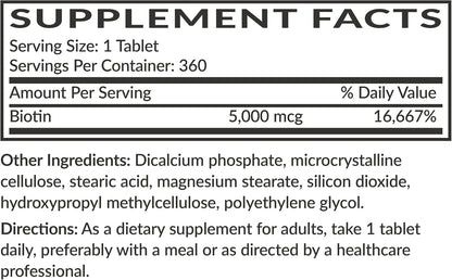 Futurebiotics Biotin 5000 MCG Supports Healthy Hair, Skin, Nails & Energy Production Non-GMO, 360 Vegetarian Tablets
