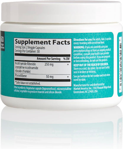 PRIME Anti-Aging Nutraceuticals NAD+ – Nicotinamide Riboside & Pterostilbene Supplement for Cellular Energy, Healthy Aging & Vitality, Vegan, Gluten-Free, 30 Servings