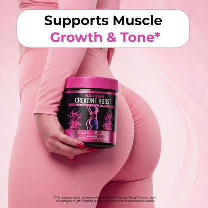 Bold Buns Creatine for Women – Supplement with Collagen & BCAA – Supports Muscle Development, Post-Workout Recovery, Skin Elasticity, Healthy Hair & Nail (30 Servings, Unflavored)