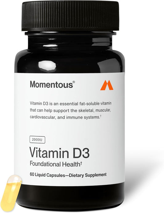 Momentous Vitamin D3 Supplement - 2,000 IU Capsules for Foundational Health Support - NSF Certified for Sport - Gluten-Free - 60 Servings