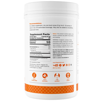 Regular Girl Organic Powder, Prebiotic Fiber Supplement and Probiotics for Women, Low FODMAP, 30 Servings, Unflavored