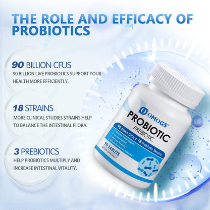 OMOGS Probiotics 90 Billion CFUs 18 Strains,with 3 Organic Prebiotic, Probiotics Supplement