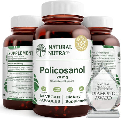 Natural Nutra Policosanol 20mg with Octacosanol, Supplement, 60 Vegan Caps | Promotes Fluid Circulation, Improves Blood Circulation, Supports Maintaining Fat Level, Improves Cardiovascular Health