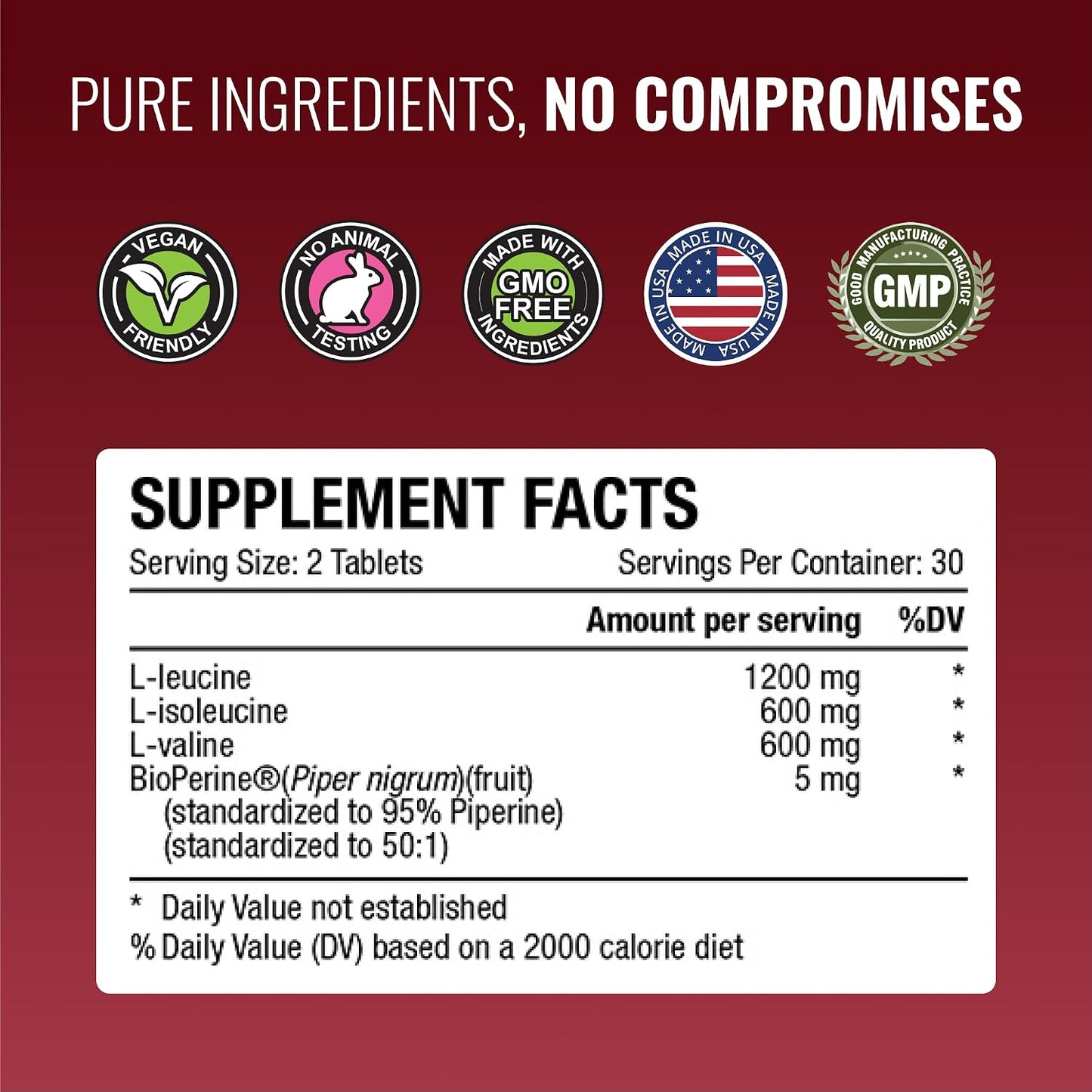 Approved Science BCAA Supplement - 60 Tablets - 2400mg - Increase Performance and Enhance Muscle Development - L-Leucine, L-Isoleucine, L-Valine - Made in USA, Non-GMO