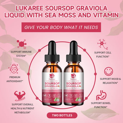 (2 Pack)Whole Soursop Graviola Leaf Extract Liquid Drop with Irish Sea Moss | Herbal Soursop Bitters Liquid for Cell Support & Regeneration, Immunity and Gut Health丨Vegan, Non-GMO, Natural Flavor,1 Fl Oz