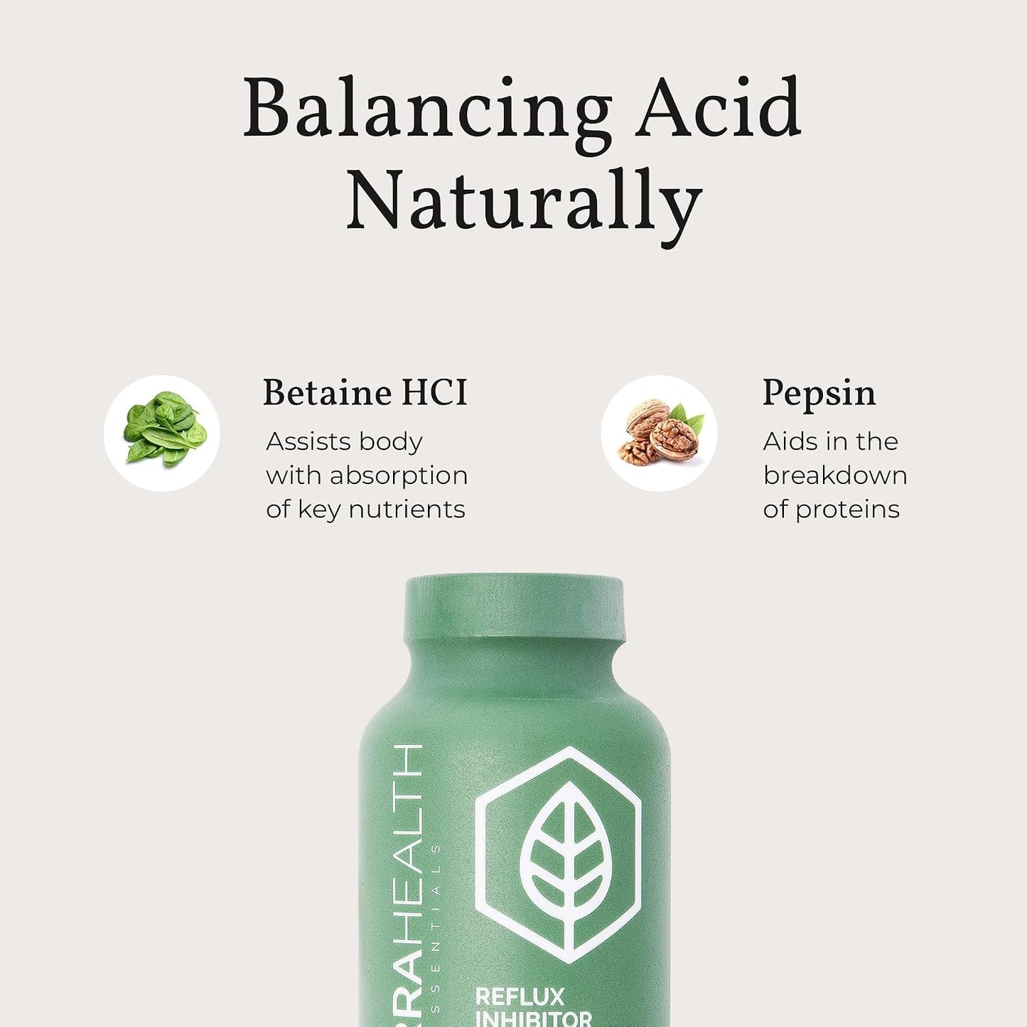 Terra Health Essentials Acid Balance & Digestive Support Bundle - Plant Based Acid Relief Supplement with Slippery Elm, DGL Licorice - Reflux Inhibitor Digestive Support with Pepsin, Betaine HCL