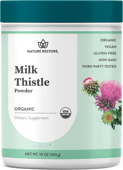 Nature Restore Organic Milk Thistle Seed Powder (10 oz). Pure Silybum Marianum for Detox, Cleanse & Antioxidant Support. Natural Silymarin Flavonoids, Bulk Powder for DIY Capsules & Smoothies