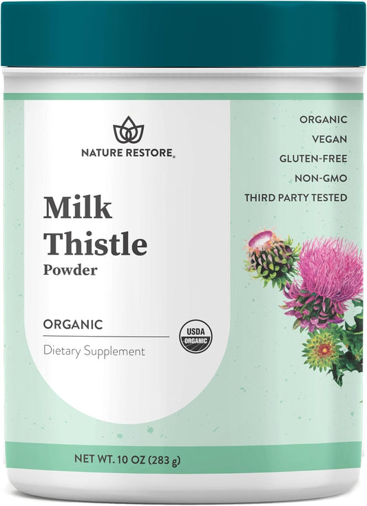 Nature Restore Organic Milk Thistle Seed Powder (10 oz). Pure Silybum Marianum for Detox, Cleanse & Antioxidant Support. Natural Silymarin Flavonoids, Bulk Powder for DIY Capsules & Smoothies