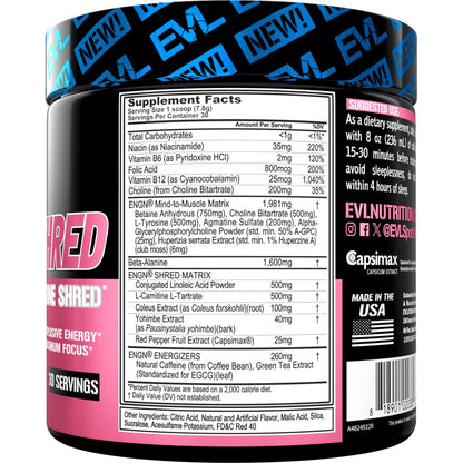EVL Ultimate Pre Workout Powder - Thermogenic Fat Burner Preworkout Powder Drink for Lasting Energy Focus and Stamina - ENGN Shred Intense Fat Burning Creatine Free Preworkout Drink - Cherry Limeade