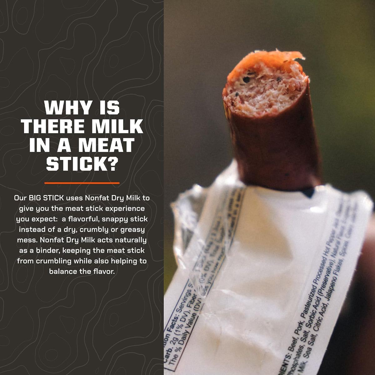 MTN OPS Big Stick High Protein Meat Sticks - 20g Protein, 10% Collagen - Buffalo Style Flavor - Individually Wrapped Beef Snacks - 10 Count Carton