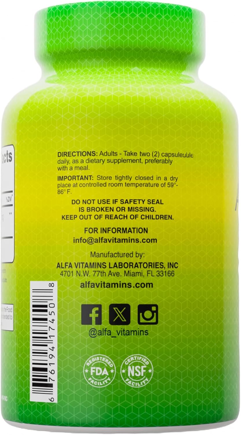 ALFA VITAMINS Apple Cider Vinegar 1000 mg Daily Wellness Supplement - 60 Capsules 2 Pack