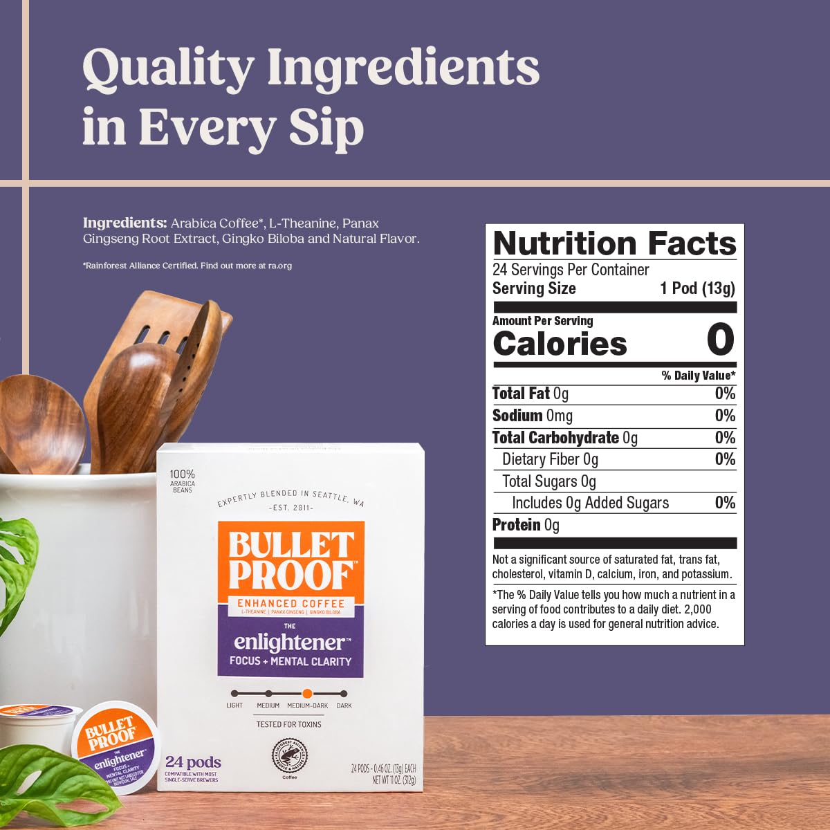 Bulletproof Coffee + Organic Grass-Fed Butter Single-Serve Pods, Keto Coffee, All-in-One Recipe with MCT Oil and Butter, 24 Count