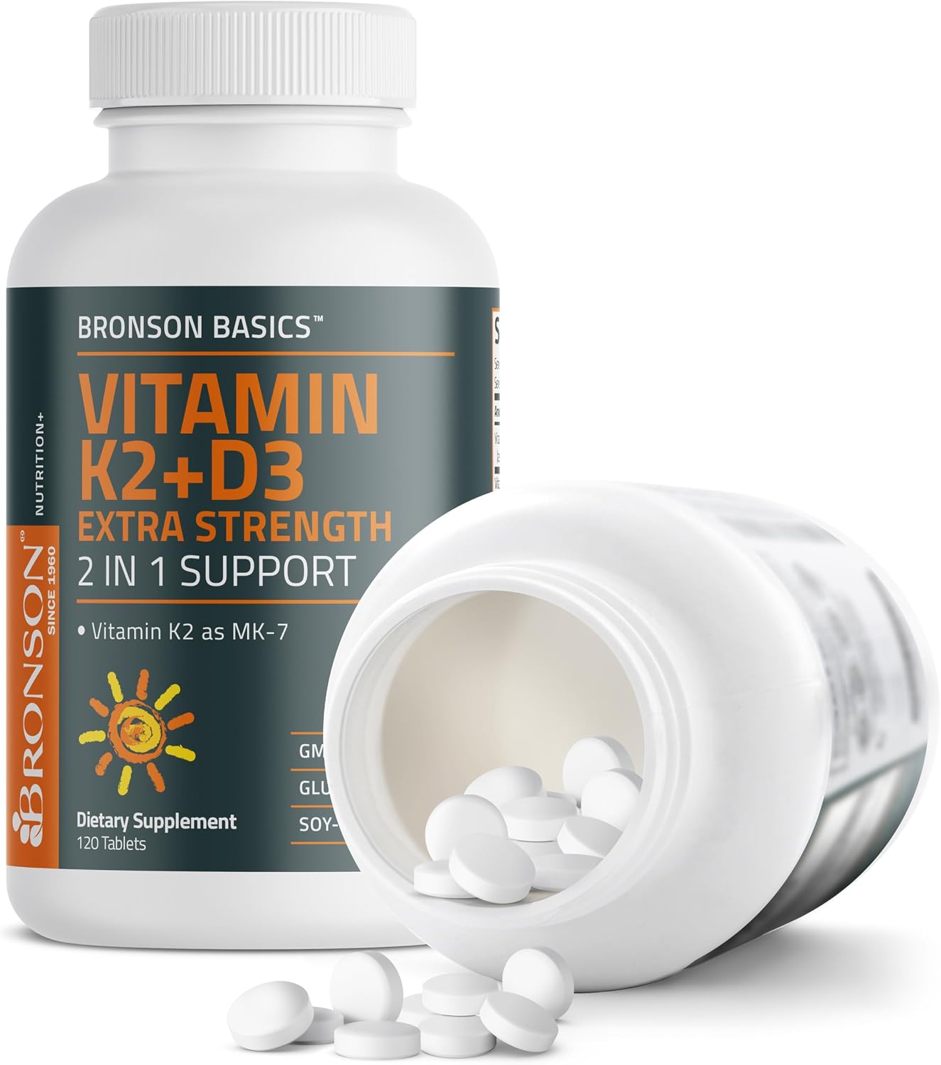 Bronson Vitamin K2 (MK7) with D3 Supplement Extra Strength 2 in 1 Support, 10,000 IU Vitamin D3 & 120 mcg K2 MK-7, 120 Tablets