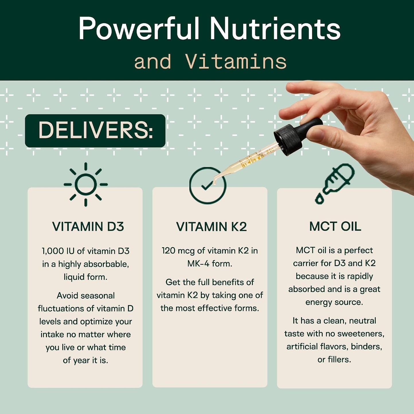 Adapt Naturals Vitamin D3 K2 1000 IU & MCT Oil Supplement (600 Servings) | Bioavailable Highly Absorbable Liquid Formula, Overcome Vitamin D Deficiency, Support Immune & Metabolic Health - 1 FL Oz