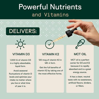 Adapt Naturals Vitamin D3 K2 1000 IU & MCT Oil Supplement (600 Servings) | Bioavailable Highly Absorbable Liquid Formula, Overcome Vitamin D Deficiency, Support Immune & Metabolic Health - 1 FL Oz