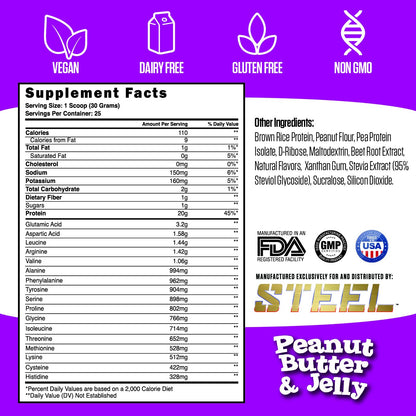 Steel Supplements Veg-PRO | Vegan Protein Powder, Peanut Butter & Jelly | 25 Servings