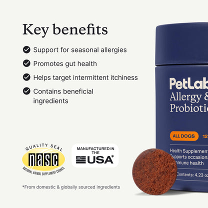 PetLab Co. Allergy & Immune Probiotic Chews, 30 Soft Chews, Pork | Omega-3s, colostrum and prebiotics to support yeast balance, skin health and immune function