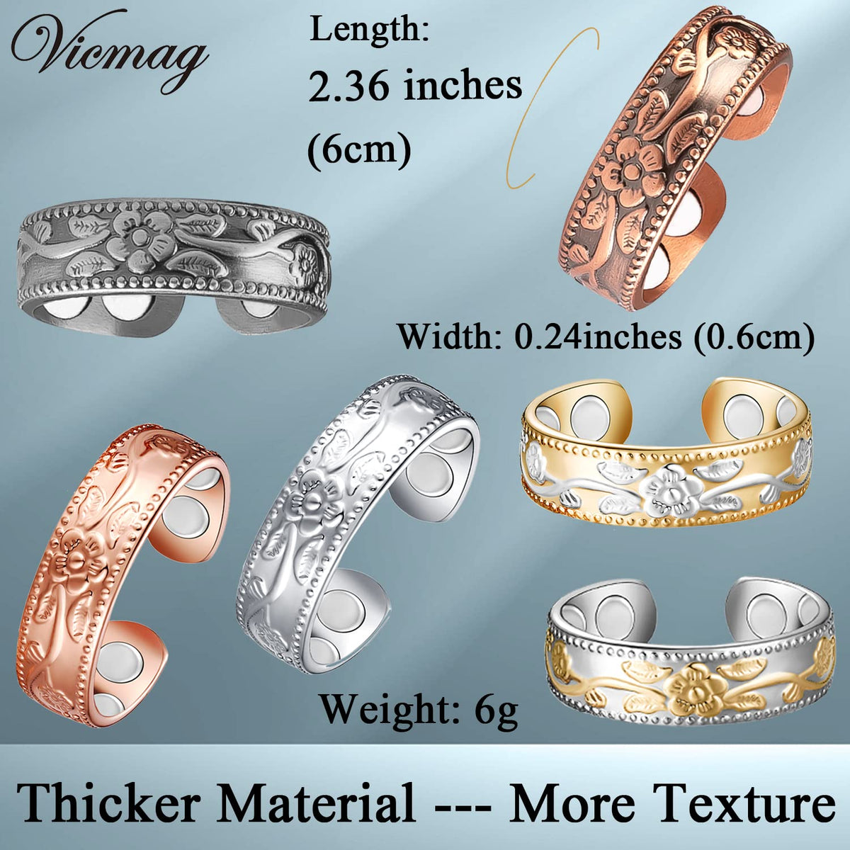 Vicmag Copper Magnetic Ring for Women Men 100% Solid Pure Copper Adjustable with Jewelry Gift Box